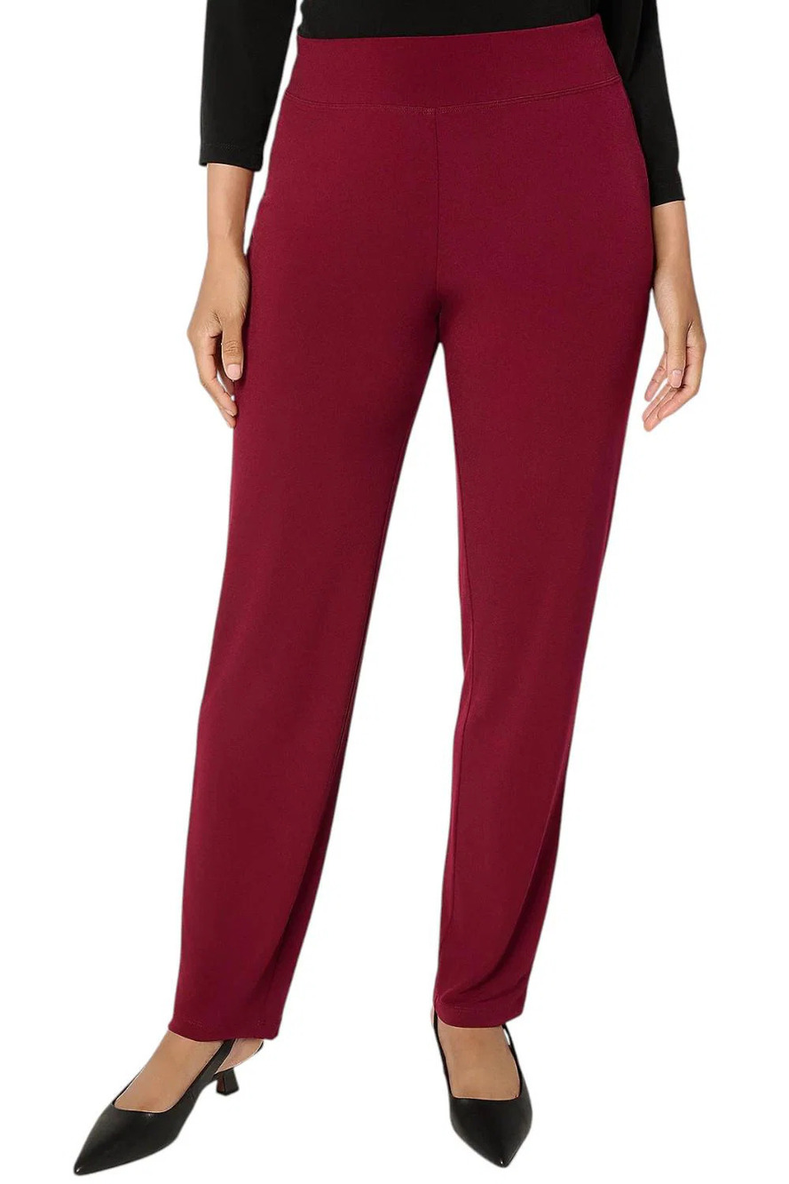 Susan Graver Modern Essentials Liquid Knit Slim Leg Pants Evening Wine - Petite